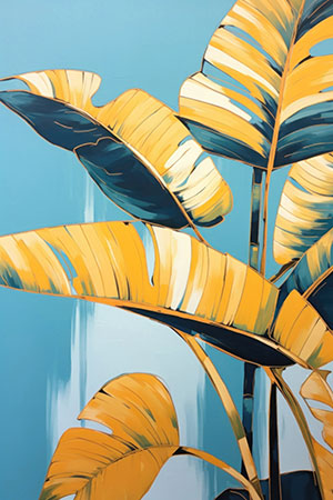 Palmenblätter - modernes Wandbild im Stil eines Gemäldes als Kunstdruck auf Leinwand, Acrylglas, Alu-Dibond oder als Poster