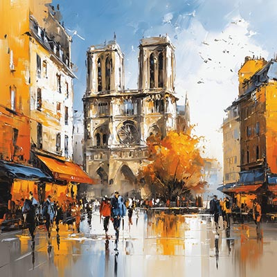 Notre Dame de Paris Gemälde Kunstdruck, modernes Wandbild auf Leinwand, als Acrylglasbild, auf Alu-Dibond oder als Poster