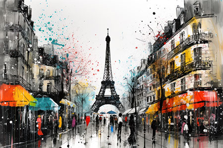 Abstraktes Paris - modernes Wandbild im Stil eines Gemäldes als Kunstdruck auf Leinwand, Acrylglas, Alu-Dibond oder als Poster