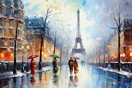 Paris im Winter - Gemälde Kunstdruck auf Leinwand, Acrylglas oder Poster