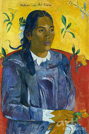 Paul Gauguin - Tahitianische Frau mit einer Blume - Alte Meister als Kunstdruck auf Leinwand, Acrylglas, Alu-Dibond oder als Poster