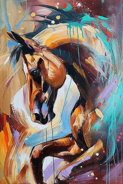 Modernes buntes Pferd Gemälde Kunstdruck auf Leinwand, Acrylglas oder als Poster