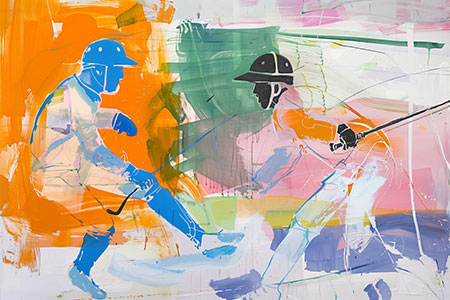 Kämpfende Polospieler - modernes Gemälde als hochwertiger Kunstdruck auf Leinwand, Acrylglas, Alu-Dibond oder als Poster