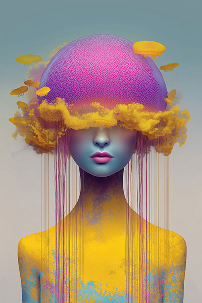 Quallenfrau Gemälde Kunstdruck auf Leinwand, Acrylglas oder als Poster