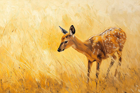 Reh im Feld - Modernes Gemälde als Kunstdruck auf Leinwand, Acrylglas, Alu-Dibond oder als Poster