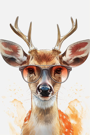 Reh mit Brille - Lustiges Reh Wandbild als Kunstdruck auf Leinwand, Acrylglas, Alu-Dibond oder als Poster