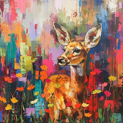 Reh mit abstrakten Hintergrund - Modernes abstraktes eines Rehs als hochwertiger Kunstdruck auf Leinwand, Acrylglas, Alu-Dibond oder als Poster