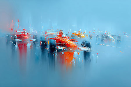 Autorennen abstraktes modernes Gemälde als Kunstdruck, Leinwandbild, Acrylglasbild, auf Alu-Dibond oder als Poster.