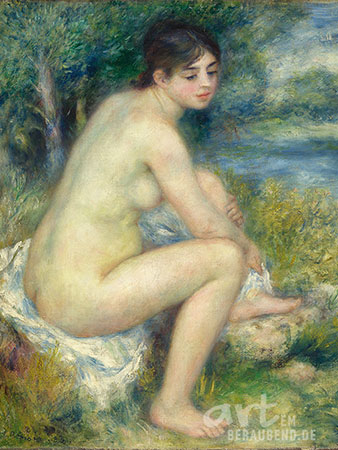 Pierre-Auguste Renoir - Sitzende nackte Frau in einer Landschaft - Alte Meister als Kunstdruck auf Leinwand, Acrylglas, Alu-Dibond oder als Poster