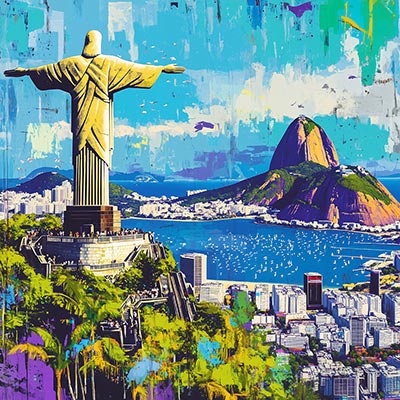 Rio de Janeiro Collage im Pop Art Stil, modernes Wandbild auf Leinwand, als Acrylglasbild, auf Alu-Dibond oder als Poster