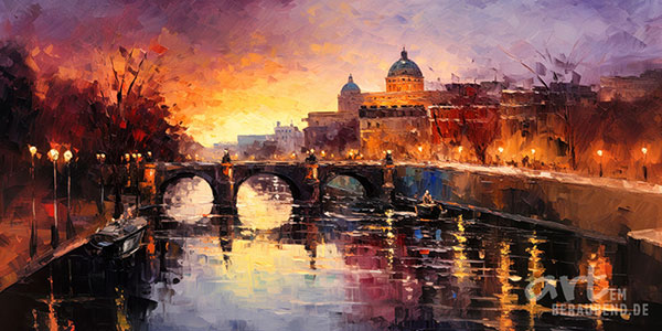 Abendrot in Rom - modernes Wandbild im Stil eines Gemäldes als Kunstdruck auf Leinwand, Acrylglas, Alu-Dibond oder als Poster