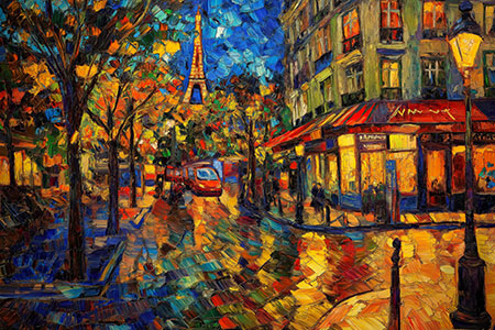 Romantisches Paris - Parisgemälde im Stil von Van Gogh als Kunstdruck auf Leinwand, Acrylglas, Alu-Dibond oder als Poster