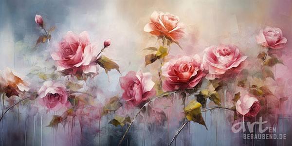 Rosentraum - modernes digitales Blumengemälde Wandbild auf Leinwand oder Acrylglas