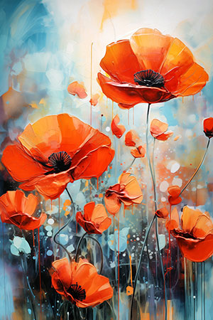 Rote Mohnblumen als modernes Gemälde, hochwertiger Kunstdruck auf Leinwand, Acrylglas, Alu-Dibond, als Poster oder auch Akustikbild.