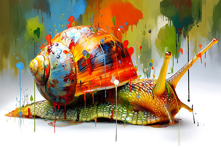 Schnecke mit Farbspritzern Gemälde Kunstdruck auf Leinwand, Acrylglas oder als Poster