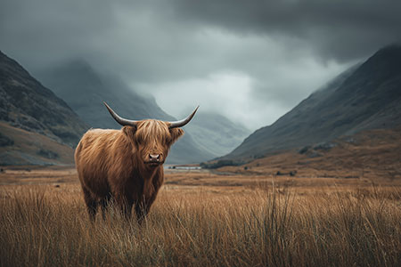 Schottisches Hochlandrind Gemälde Kunstdruck auf Leinwand, Acrylglas oder als Poster