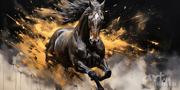 Schwarzes Pferd - modernes Wandbild im Stil eines Gemäldes als Kunstdruck auf Leinwand, Acrylglas, Alu-Dibond oder als Poster