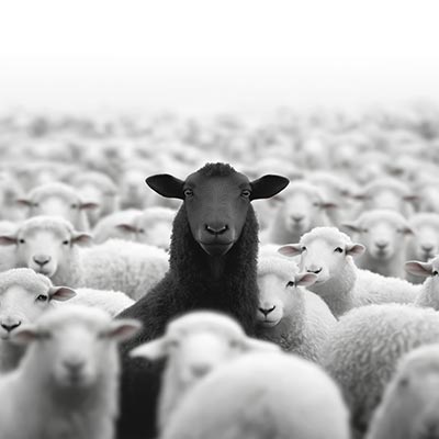 Schwarzes Schaf - Afrika Wandbild im Stil einer Fotografie auf Leinwand, Acrylglas, Alu-Dibond oder als Poster