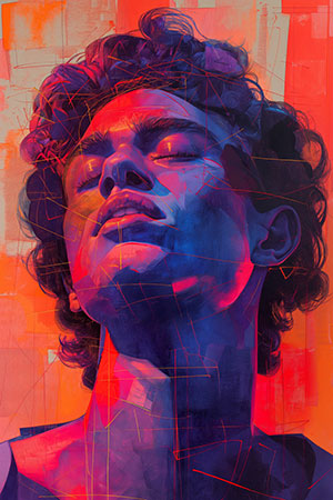 Mann im roten Licht - modernes Kunstwerk auf Leinwand, Acrylglas, Alu-Dibond oder als Poster