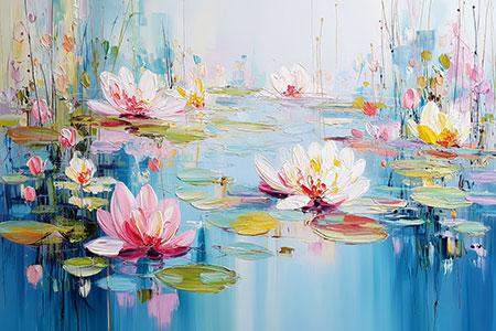 Seerosenbild Gemälde als Kunstdruck auf Leinwand, als Acrylglasbild, auf Alu-Dibond oder als Poster.