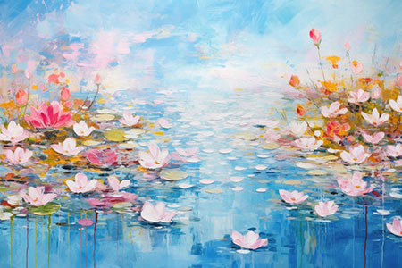 Seerosenteich - Wandbild im Stil eines impressionistischen Gemäldes als Kunstdruck auf Leinwand, Acrylglas, Alu-Dibond oder als Poster