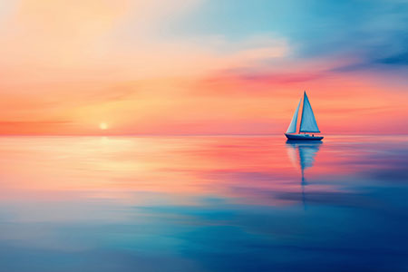 Abendstimmung auf dem Meer - Segelboot Gemälde Kunstdruck auf Leinwand, Acrylglas, Alu-Dibond oder als Poster