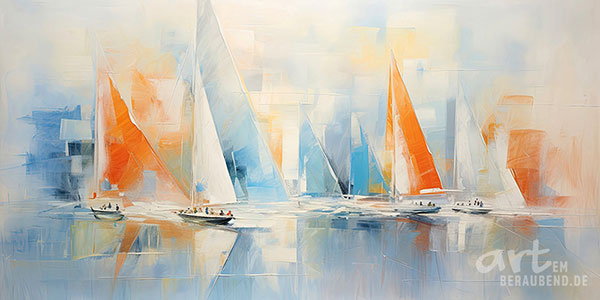 Abstrakte Segelboote - modernes Wandbild im Stil eines Gemäldes als Kunstdruck auf Leinwand, Acrylglas, Alu-Dibond oder als Poster