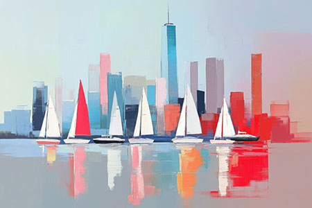 Segeln vor Manhattan - New York Motiv Gemälde Kunstdruck auf Leinwand, Acrylglas, Alu-Dibond oder als Poster