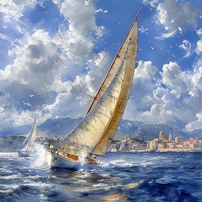 Segeln auf dem Mittelmeer - Maritimes Gemälde auf Leinwand, Acrylglas, Alu-Dibond oder als Poster