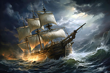 Segelschiff im Sturm - modernes Wandbild im Stil eines Gemäldes als Kunstdruck auf Leinwand, Acrylglas, Alu-Dibond oder als Poster