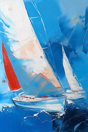 Abstrakte Segelyacht - Kunstvolles maritimes Wandbild im Stil eines abstrakten Gemäldes auf Leinwand, Acrylglas, Alu-Dibond oder als Poster