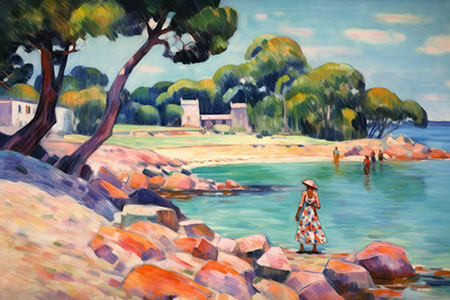 Mediterraner Sommer - modernes Wandbild im Stil eines klassischen Gemäldes als Kunstdruck auf Leinwand, Acrylglas, Alu-Dibond oder als Poster