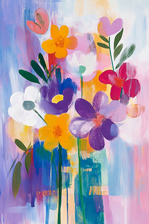 Sommerliches Blumengemälde, modernes Wandbild auf Leinwand, als Acrylglasbild, auf Alu-Dibond oder als Poster