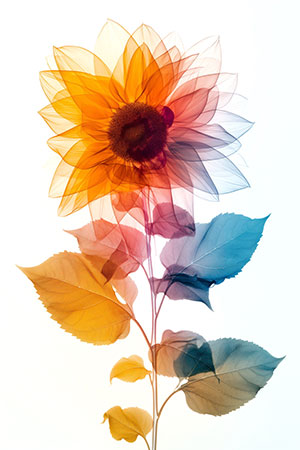 Abstrakte Sonnenblume II - Moderne florale Illustration auf Leinwand, Acrylglas, Alu-Dibond oder als Poster