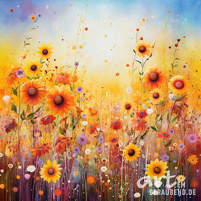Sonnenblumenfeld - modernes digitales Blumengemälde Wandbild auf Leinwand oder Acrylglas