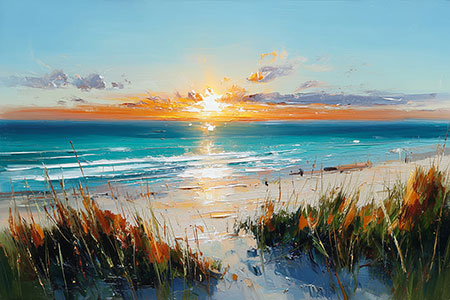 Sonnenuntergang am Meer Martimer Kunstdruck auf Leinwand, Acrylglas oder als Poster