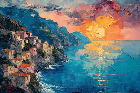 Sonnenuntergang auf Capri - Gemmälde Kunstdruck auf Leinwand, Acrylglas, Alu-Dibond oder als Poster