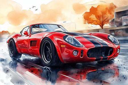 Roter Sportwagen - Modernes Gemälde als Kunstdruck auf Leinwand, Acrylglas, Alu-Dibond oder als Poster