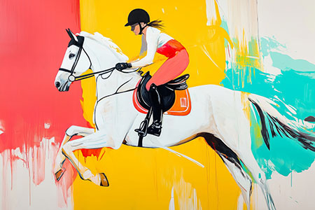 Springreiterin - Modernes Gemälde als Kunstdruck auf Leinwand, Acrylglas, Alu-Dibond oder als Poster
