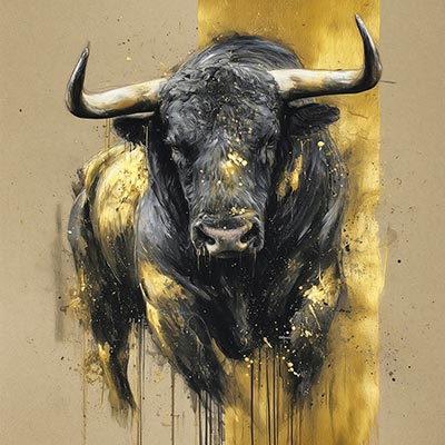 Stier in Schwarz und Gold Martimer Kunstdruck auf Leinwand, Acrylglas oder als Poster
