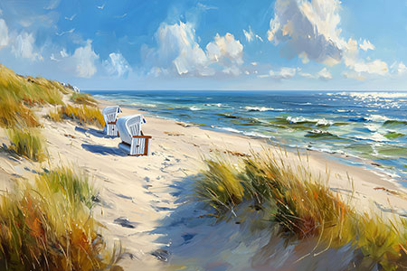 Strandkörbe an der Ostsee Gemälde Kunstdruck auf Leinwand, Acrylglas oder als Poster