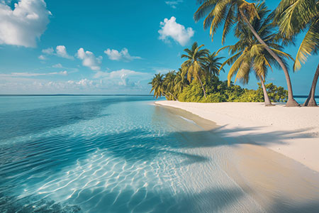 Südseestrand - Fotorealistisches Wandbild als Kunstdruck auf Leinwand, Acrylglas, Alu-Dibond oder als Poster