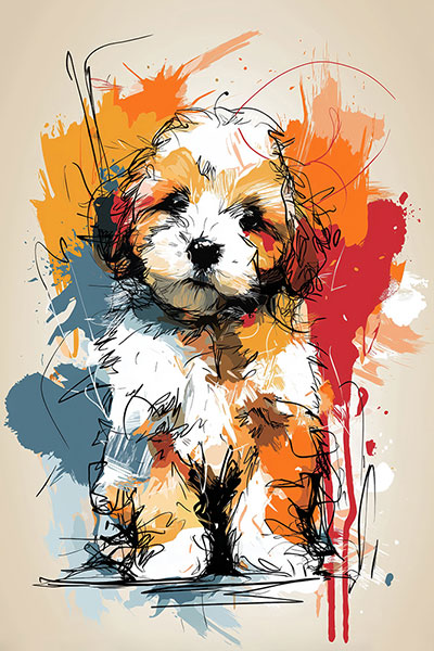 Hundewelpen-Illustration – Hundegemälde als Kunstdruck auf Leinwand, Acrylglas oder als Poster