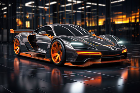 Neon Supercar - Modernes digitales Gemälde Wandbild auf Leinwand oder Acrylglas