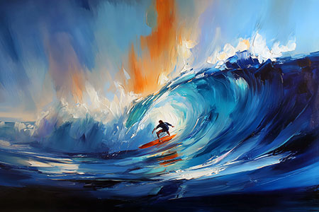 Tanz auf dem Wasser - Surfer Gemälde als Kunstdruck auf Leinwand, Acrylglas oder als Poster