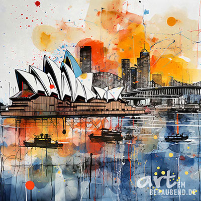 Sydney - modernes Wandbild im Stil eines Gemäldes als Kunstdruck auf Leinwand, Acrylglas, Alu-Dibond oder als Poster