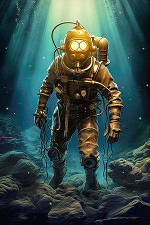 Tiefseetaucher - Modernes digitales Gemälde Wandbild auf Leinwand oder Acrylglas