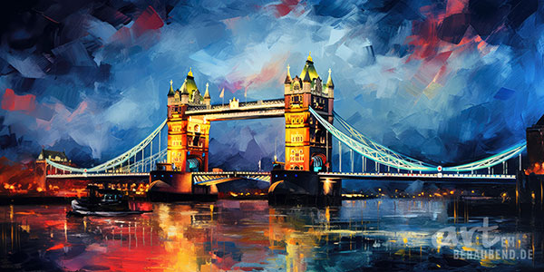 Tower Bridge bei Nacht - modernes Wandbild im Stil eines Gemäldes als Kunstdruck auf Leinwand, Acrylglas, Alu-Dibond oder als Poster