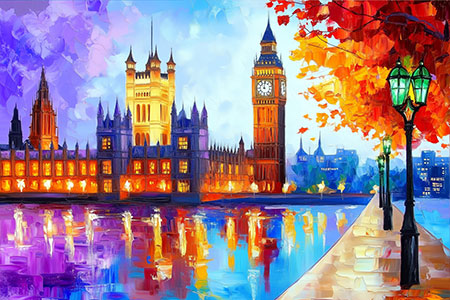 Traum von London - Wandbild im Stil eines Gemäldes auf Leinwand, Acrylglas, Alu-Dibond oder als Poster