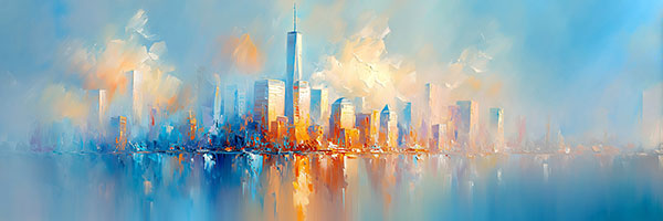 New York Skyline Gemälde als Kunstdruck. Jetzt kaufen als Leinwandbild, als Acrylglasbild, auf Alu-Dibond oder als Poster.